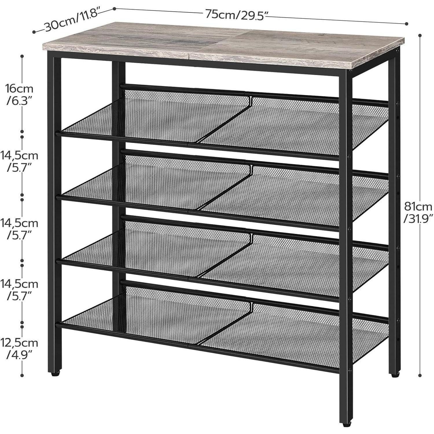 LuxusKollektion Schuhregal Schuhregal 5 Etagen Metallgitter Greige + Schwarz 75 x 30 x 81 cm