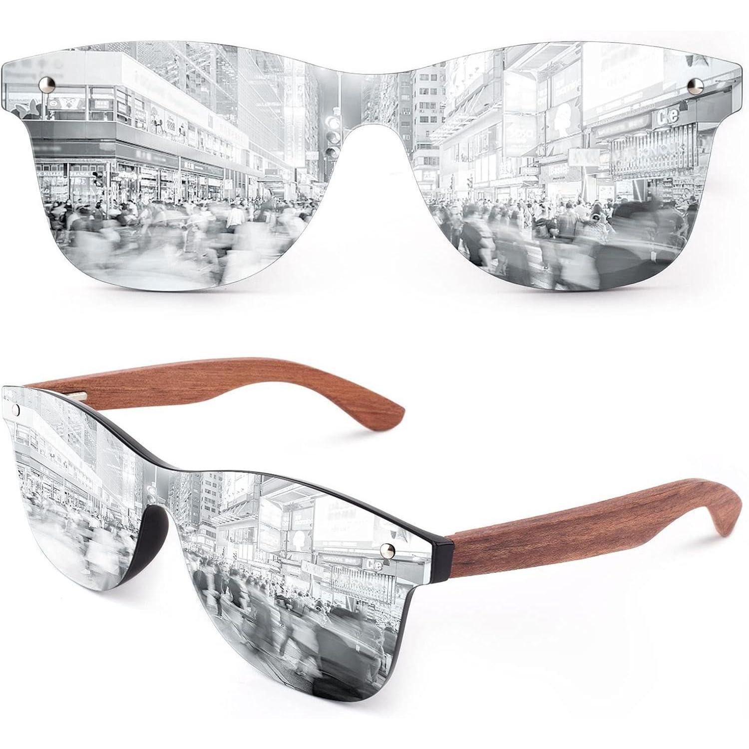 LuxusKollektion Monoscheibensonnenbrille Sonnenbrille Holz Herren Damen Polarisierte 1 Glänzend Schwarz Silber