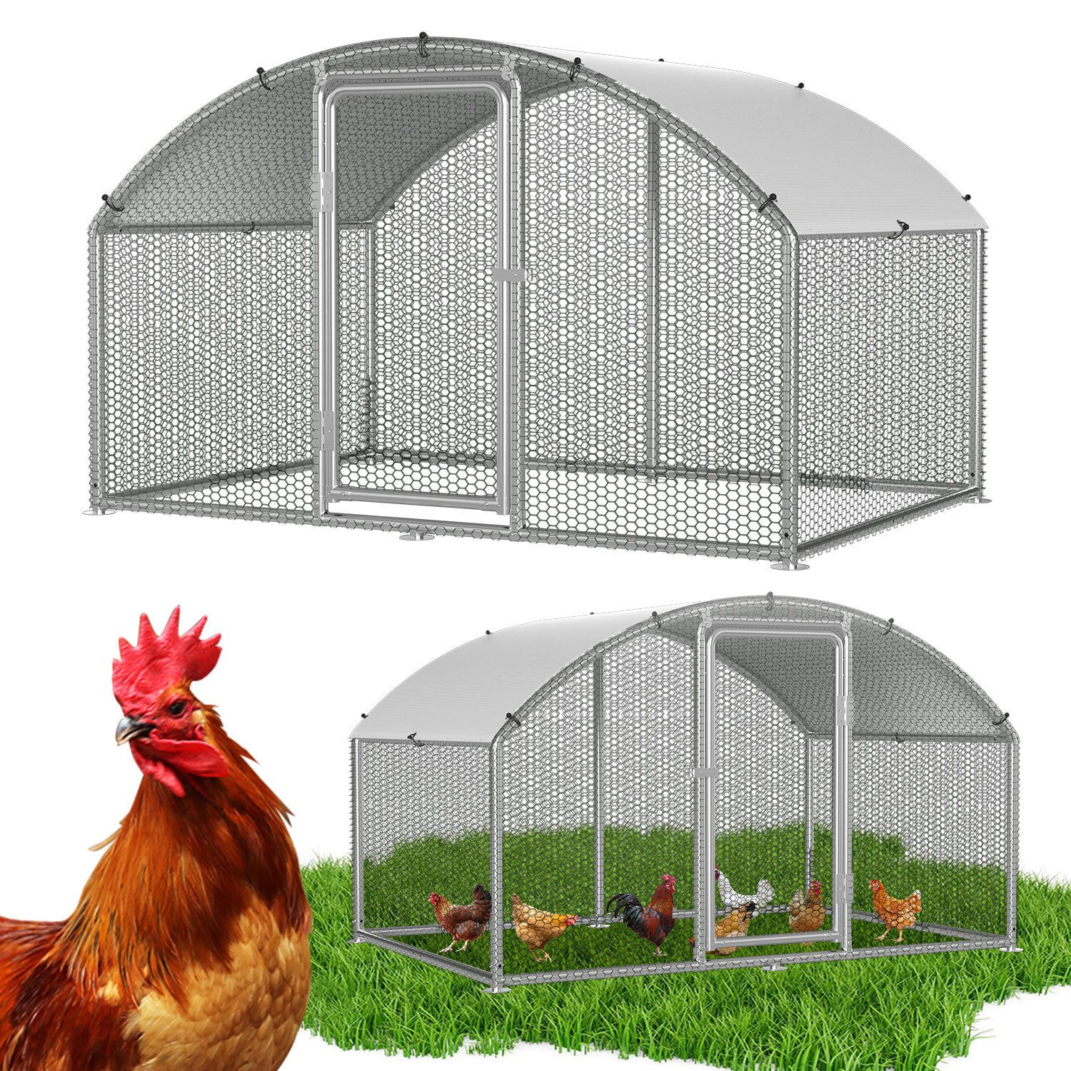 Clanmacy Hühnerstall Hühnerstall Hühnerstall mit Dach aus verzinktem Stahl für Garten