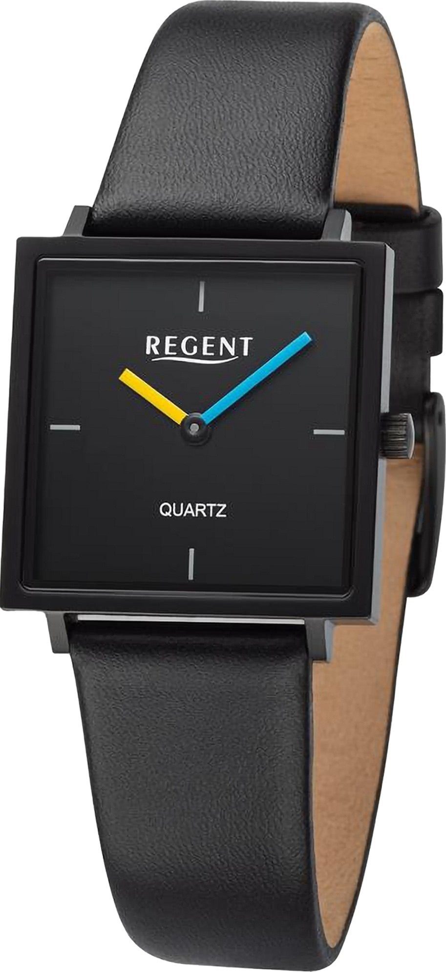 Regent Quarzuhr Damen 28x28mm), Analog, Regent (ca. Armbanduhr extra rund, Armbanduhr Lederarmband, Uhrzeit Damen groß