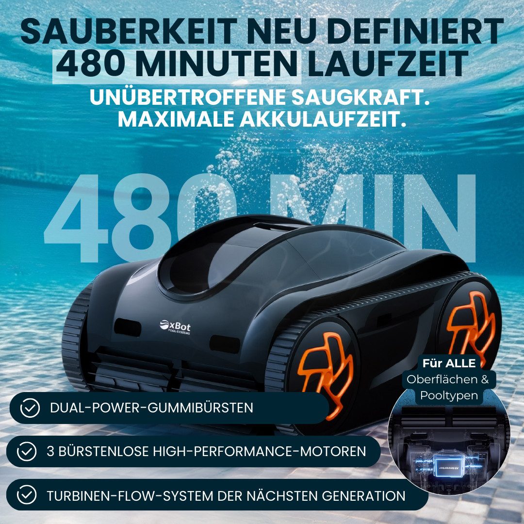 xBot Poolroboter xBot 800, Reinigt Boden, Wand & Wasserlinie, 100 % kabellos