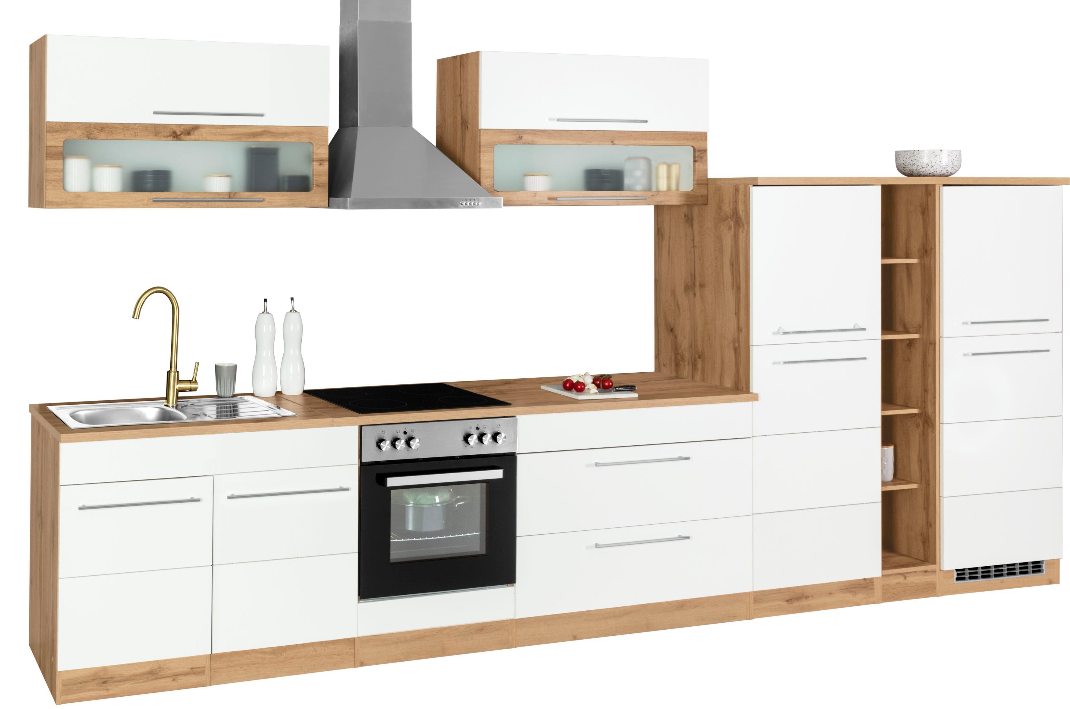 KOCHSTATION Küchenzeile KS-Wien, Breite 410 cm, wahlweise mit E-Geräten