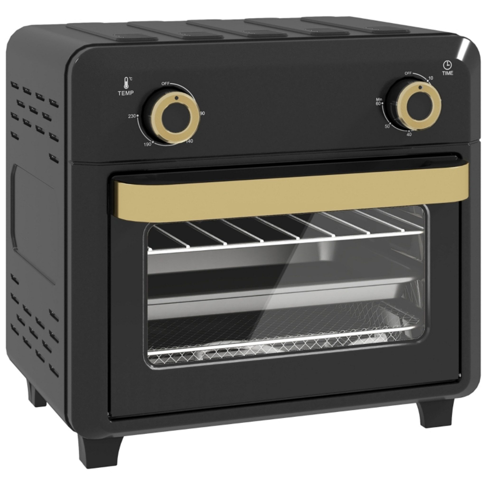 Blossom Minibackofen 10L mit Umluft, 2-in-1 Heißluftfritteuse/Mini Backofen, 1000W Airfryer, mit Touchdisplay, Innenbeleuchtung, 80–230°C, Edelstahl, für Küchen