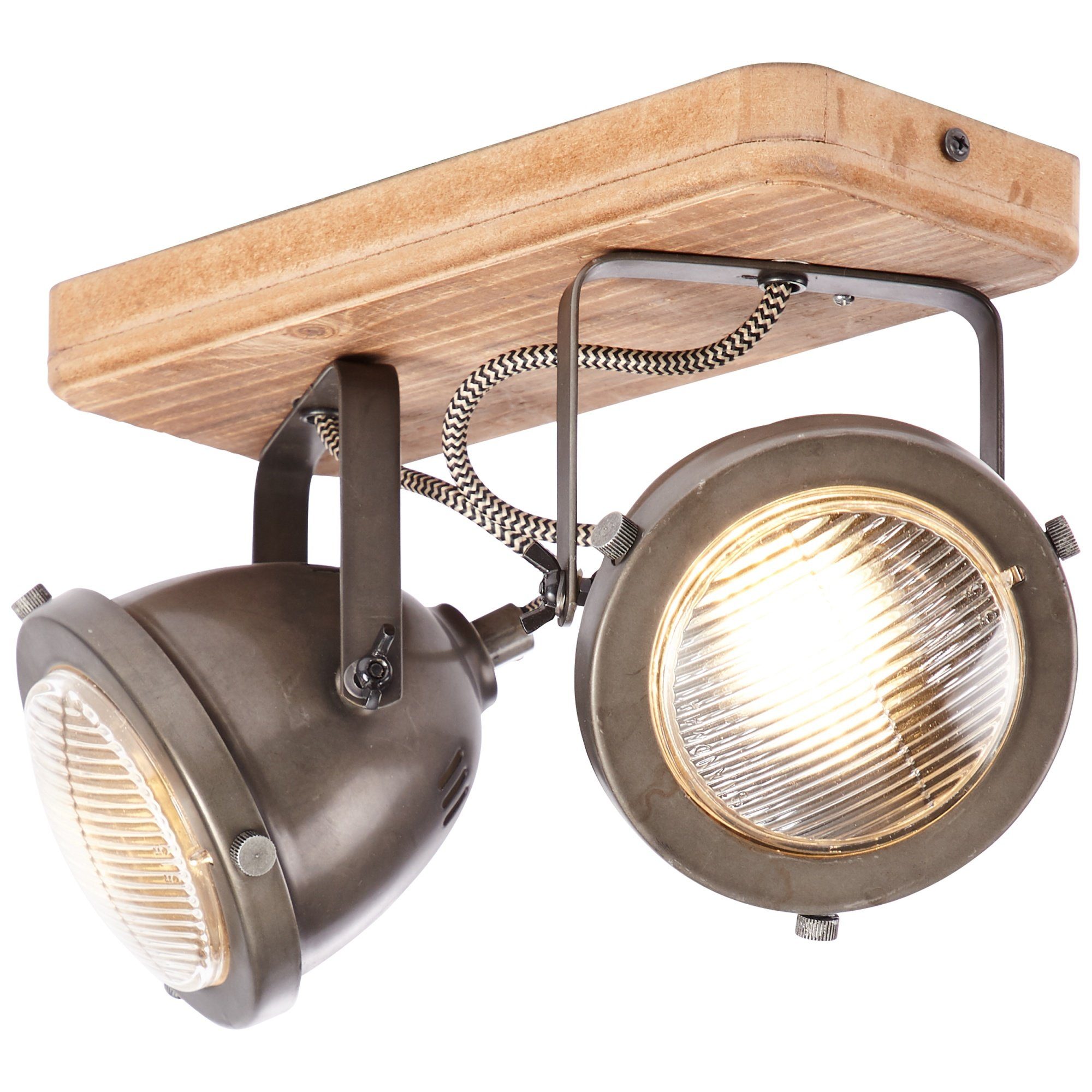 Köpfe Spotbalken, Metall Leuchtmittel, Lightbox schwenkbar, 2 / Deckenleuchte, ohne flammig, rustikaler Holz