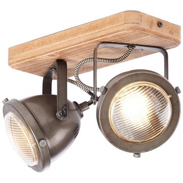 Lightbox Deckenleuchte, ohne Leuchtmittel, rustikaler Spotbalken, 2 flammig, Köpfe schwenkbar, Metall / Holz