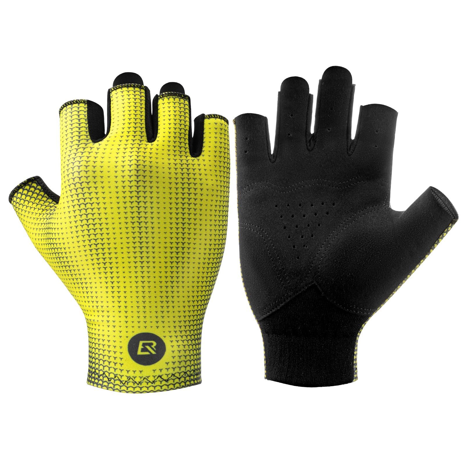 ROCKBROS Fahrradhandschuhe Elastische Halbfinger Handschuhe rutschfest (Gelb M-XXL, 1-St., für Herren und Damen MTB Rennrad) Atmungsaktiv