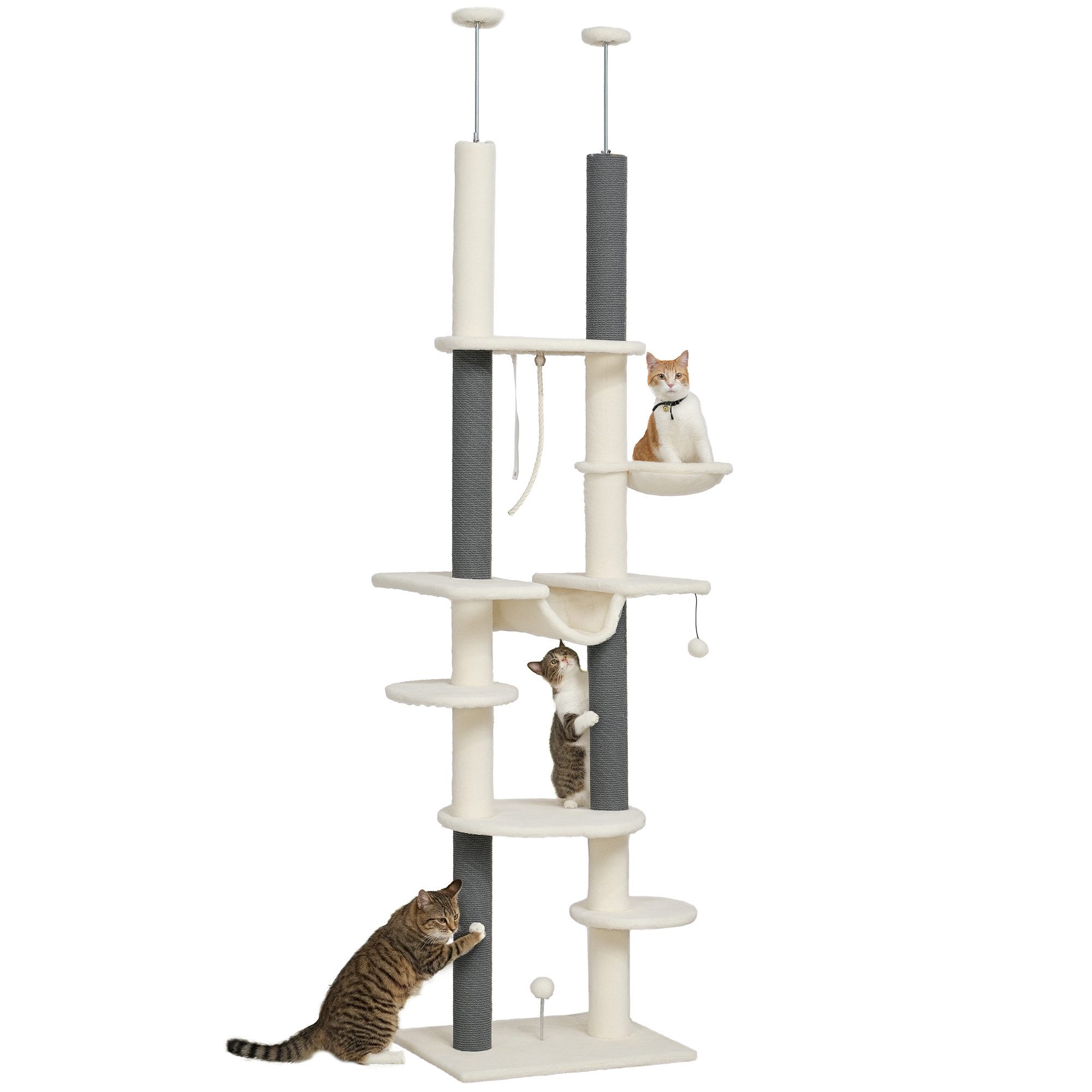 PawHut Kratzbaum Deckenhoch, 225-255 cm, mit Hängematten, Kratzstämmen, Kor günstig online kaufen