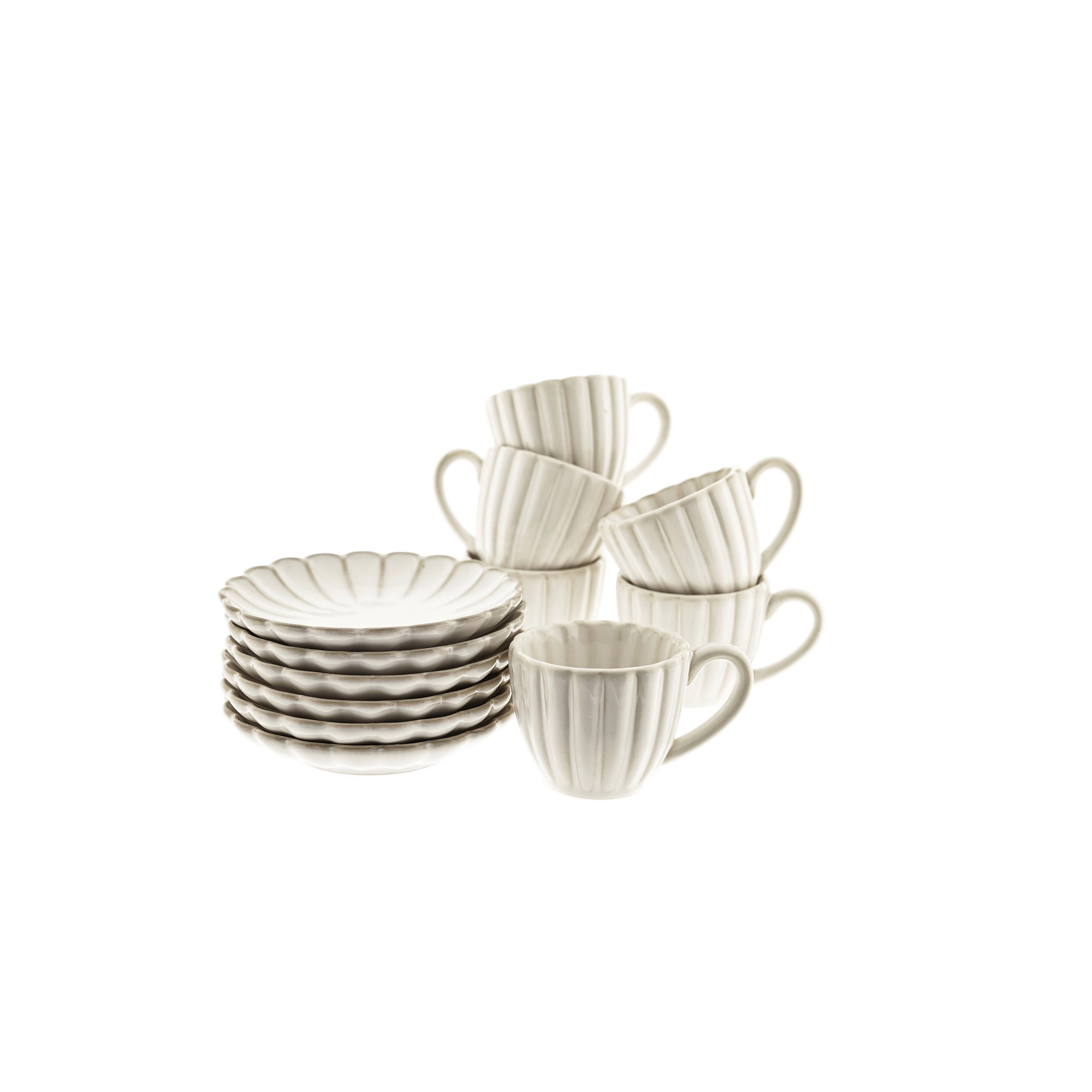 Almina Kaffeeservice Bloomy Mokkatassen-Set mit Untertellern 75 ml aus Porzellan - 12-tlg (12-tlg), Porzellan