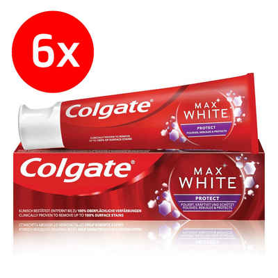 Colgate Zahnpasta Max White Protect Zahncreme für ein strahlendes, gesundes Lächeln 75ml, (6-St)