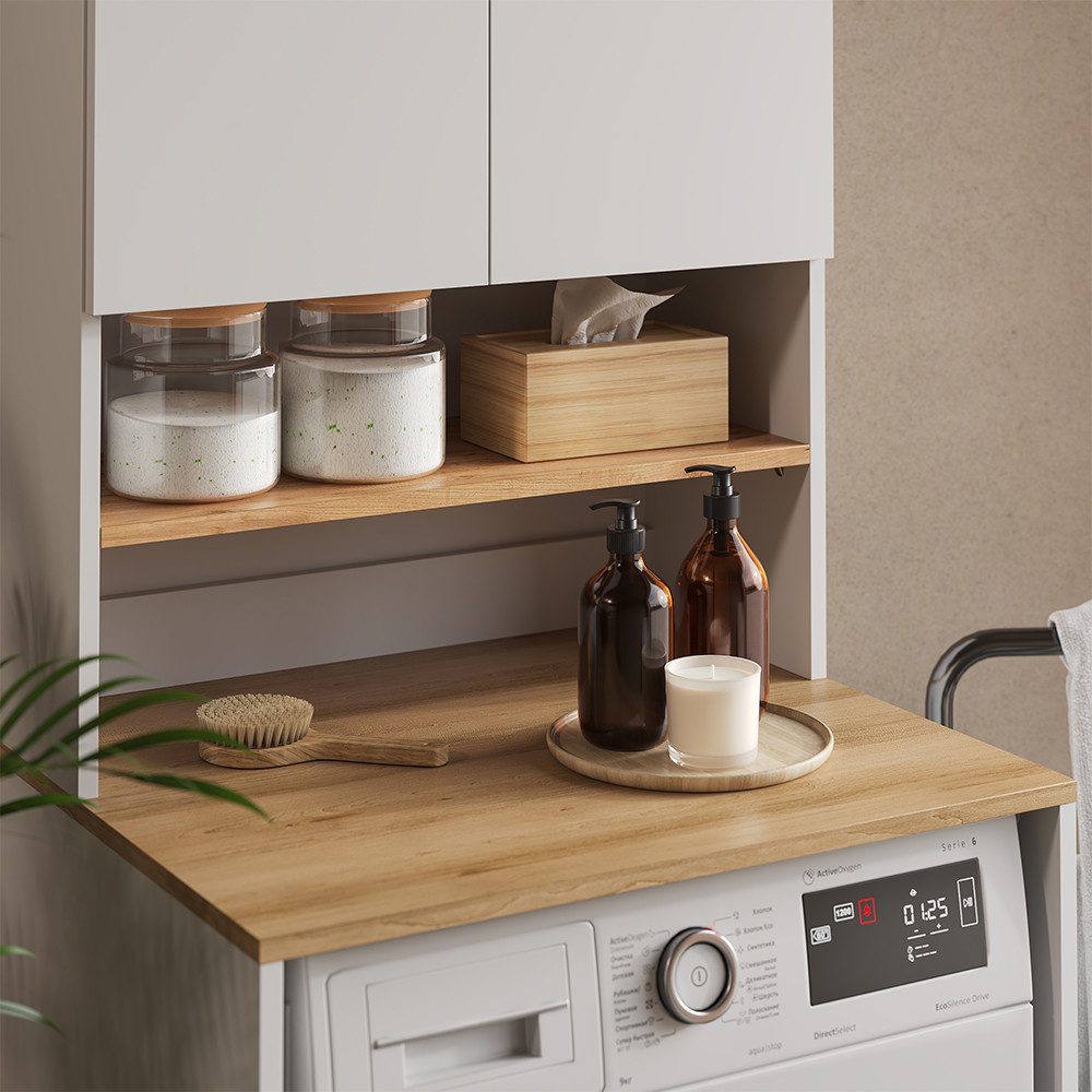 Vicco Waschmaschinenumbauschrank Viktor, Weiß/Artisan, 68 x 88.2 cm 2 Teile mit Regal (1-St) – Bild 4 von 5