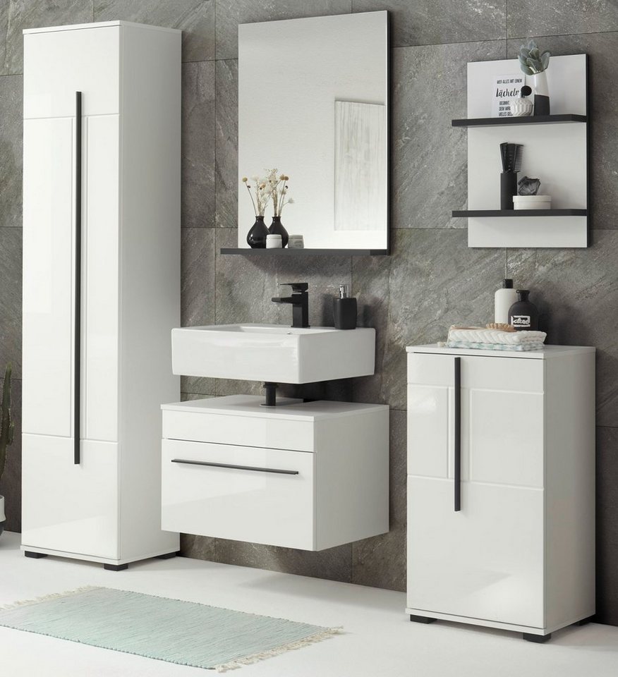 Furn.Design Badmöbel-Set Design-D, (Badezimmer in weiß Hochglanz, Set  5-teilig, 170 x 200 cm), mit viel Stauraum