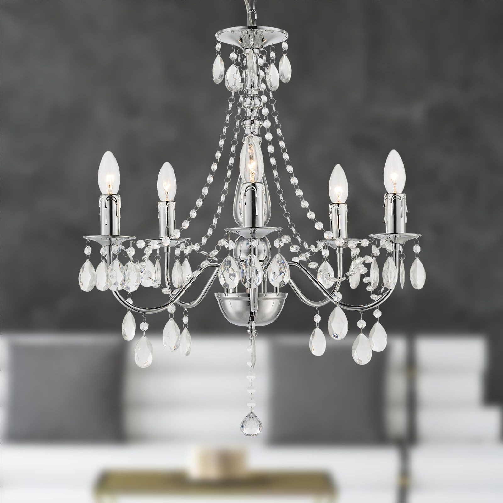 bmf-versand Kronleuchter Kronleuchter Wohnzimmer Silber Kristall günstig online kaufen