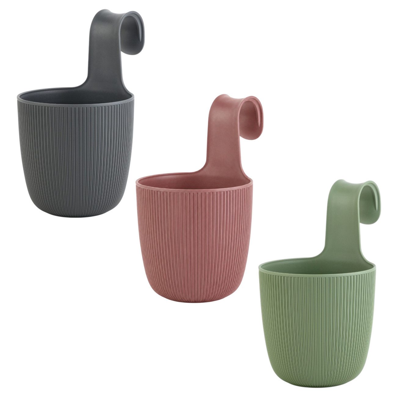 Engelland Blumentopf Blumentopf zum Hängen (Vorteils-Set, 3 St., Fassungsvermögen 2,3 Liter), UV-Beständig, Frostbeständig, Drainagesystem, ideal für Geländer/Zäune