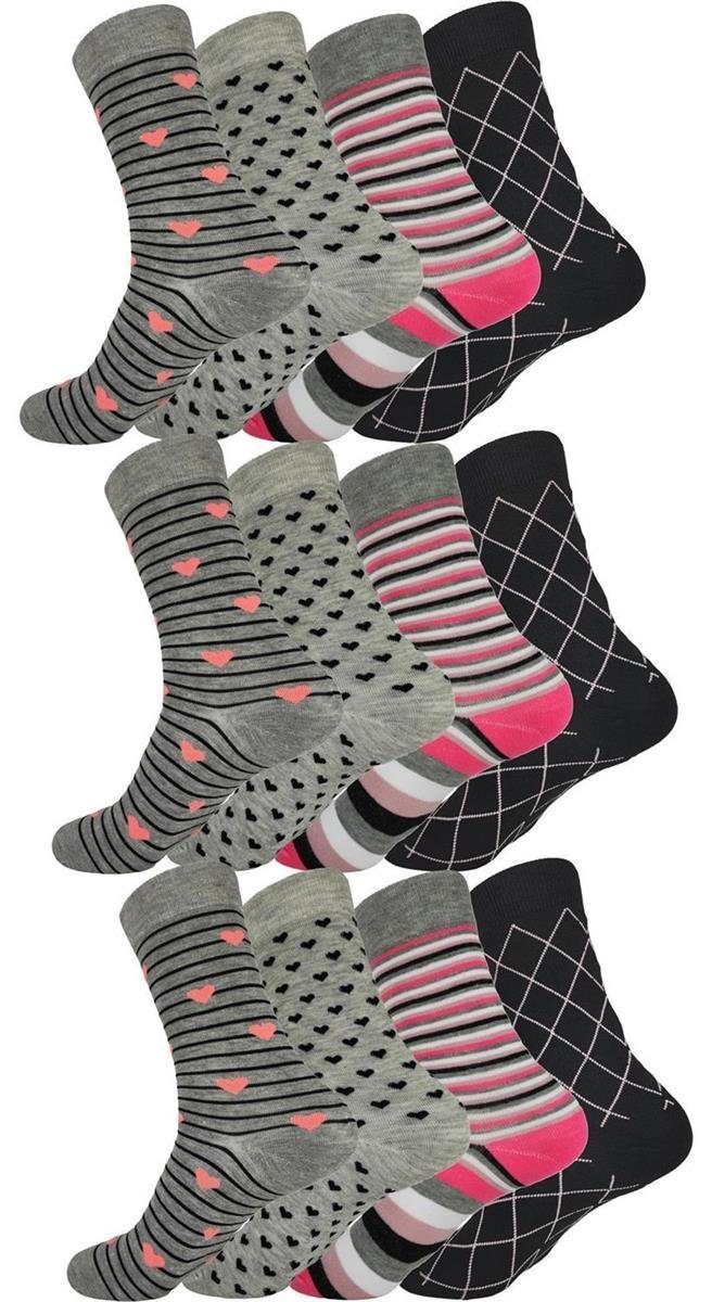 EloModa Freizeitsocken 12 Paar Damen Socken mit Muster Baumwolle; 35-38 39-42 (12-Paar) 12 Paar, Mix3