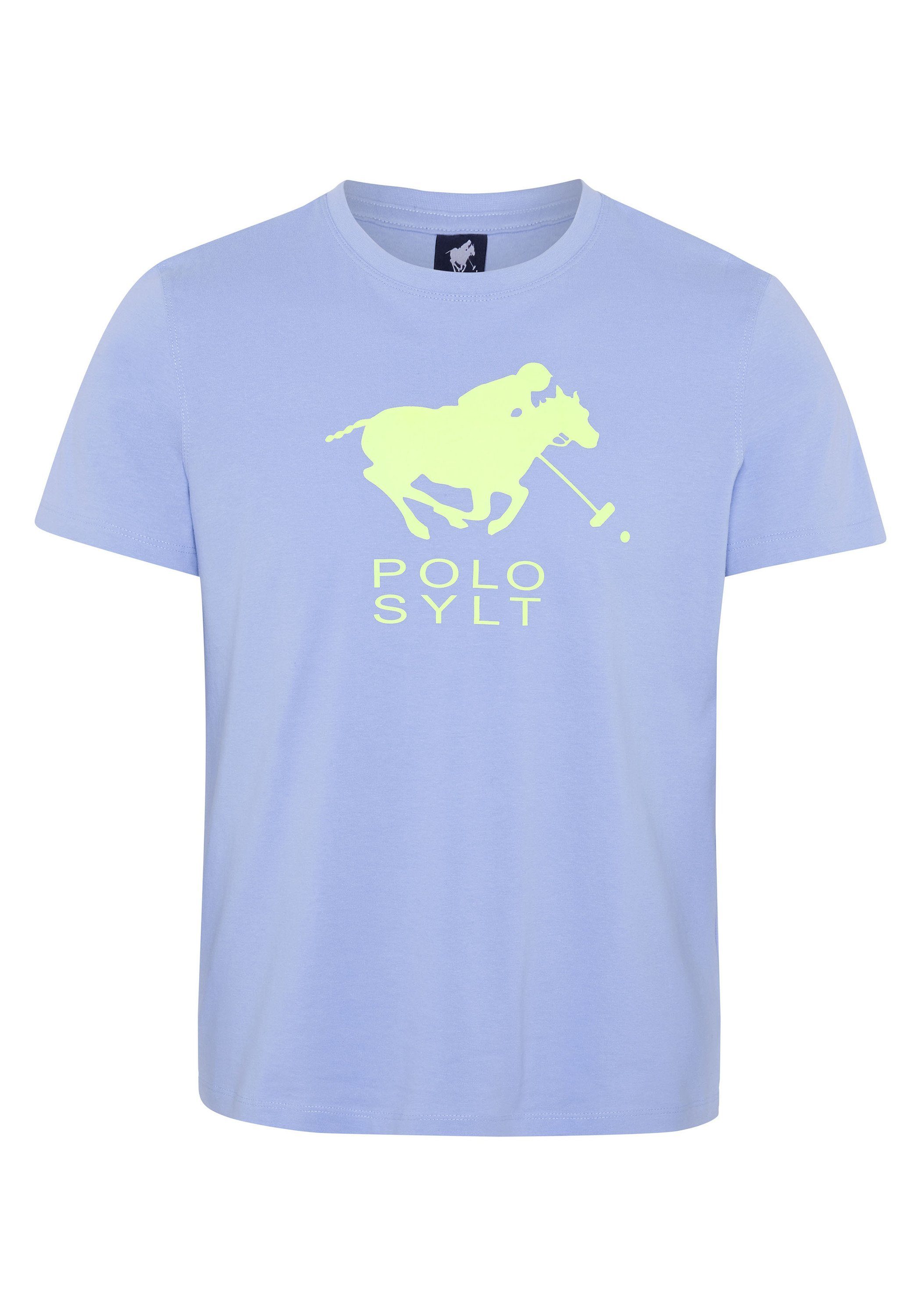 Polo Sylt Print-Shirt mit Neon Logo Frontprint 16-3922 Brunnera Blue