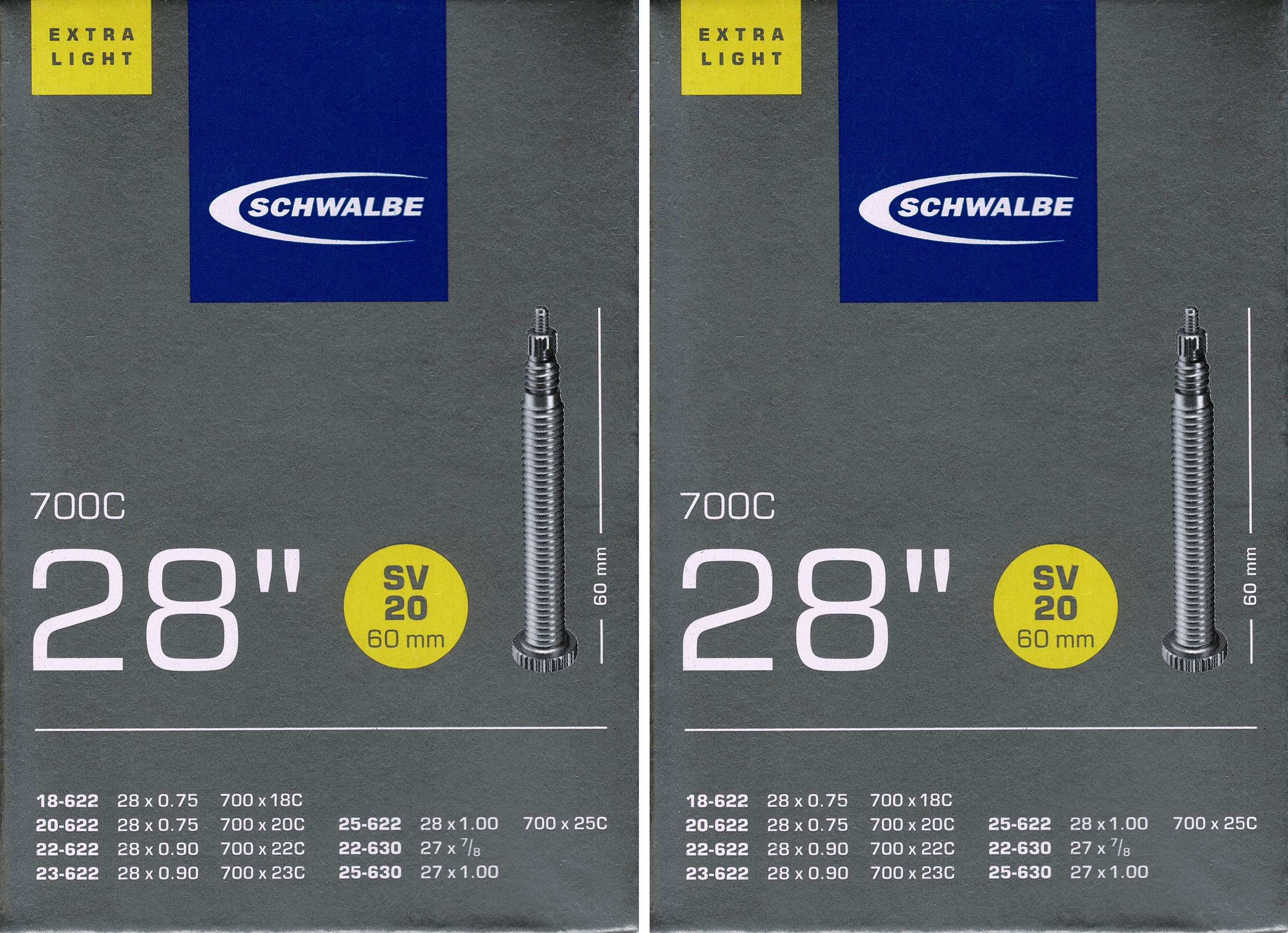 Fahrradschlauch 2x Schwalbe SV 20 Schlauch 28" 18/25-622 SV 60 mm SV20 22/25-630