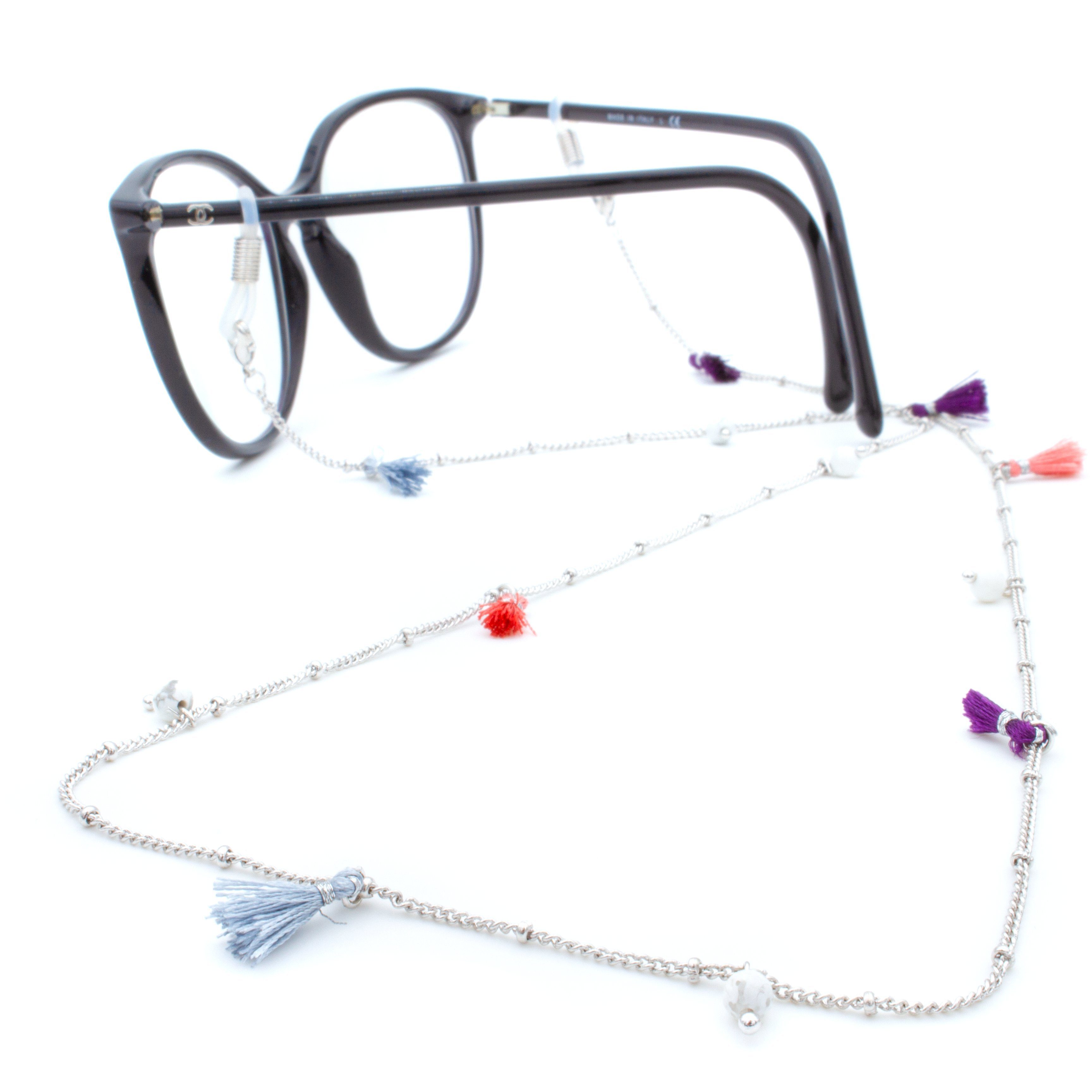 Silber 925er - Gold Versiegelung & & aus Fiji Brillenkette Fähnchen, Karat GERNEO® Pastelltöne - Brillenband GERNEO Perlen Brillenkette 18 - oder Premium