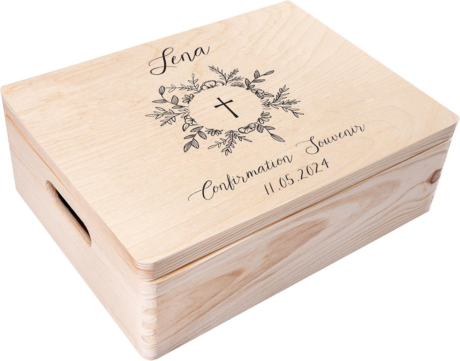 Creative Deco Holzkiste Kommunion Geschenke für Mädchen Jungen, Natur 40 x 30 x 14 cm