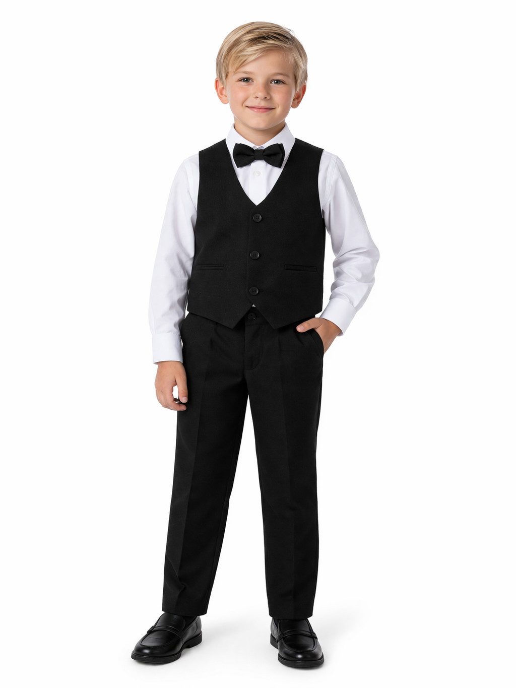 Lorey Medtec Anzug 4-teilig Jungen Outfit, 4er Set: Hemd, Weste, Hose, Fliege, 100% Baumwolle (Hemd + Weste + Hose + Fliege)