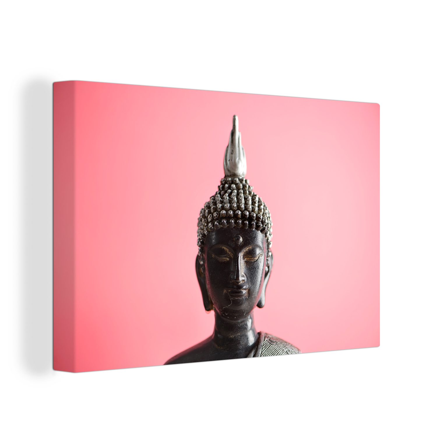 OneMillionCanvasses® Leinwandbild Buddha - Gesicht - Schwarz, (1 St), Wandbild Leinwandbilder, Aufhängefertig, Wanddeko, 30x20 cm | Leinwandbilder