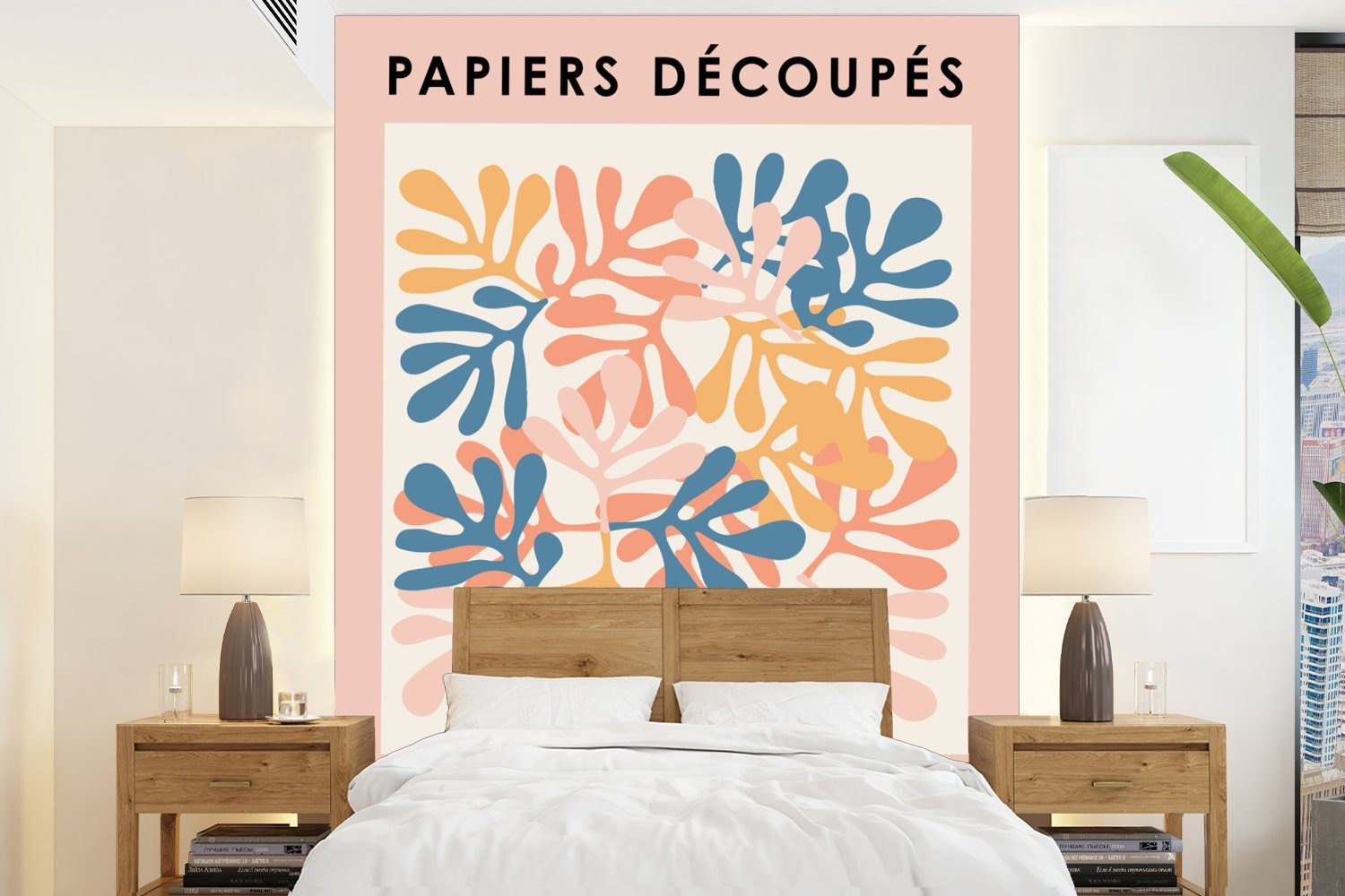MuchoWow Fototapete Matisse - Pflanzen - Pastell - Natur, Matt, bedruckt, (4 St), Montagefertig Vinyl Tapete für Wohnzimmer, Wandtapete | Fototapeten