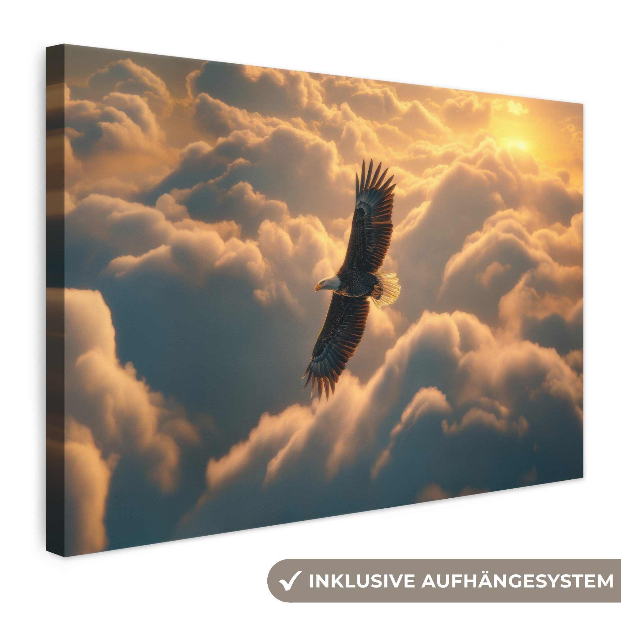 OneMillionCanvasses® Leinwandbild Adler - Wolken - Sonne, Fotodruck (1 St), Leinwand Bilder Klein, Wand Dekoration Aesthetic 30x20 cm