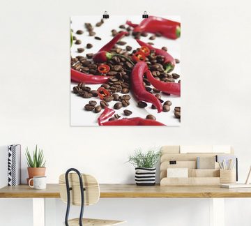 Artland Wandbild Frische Chili auf Kaffee, Lebensmittel (1 St), als Leinwandbild, Poster in verschied. Größen