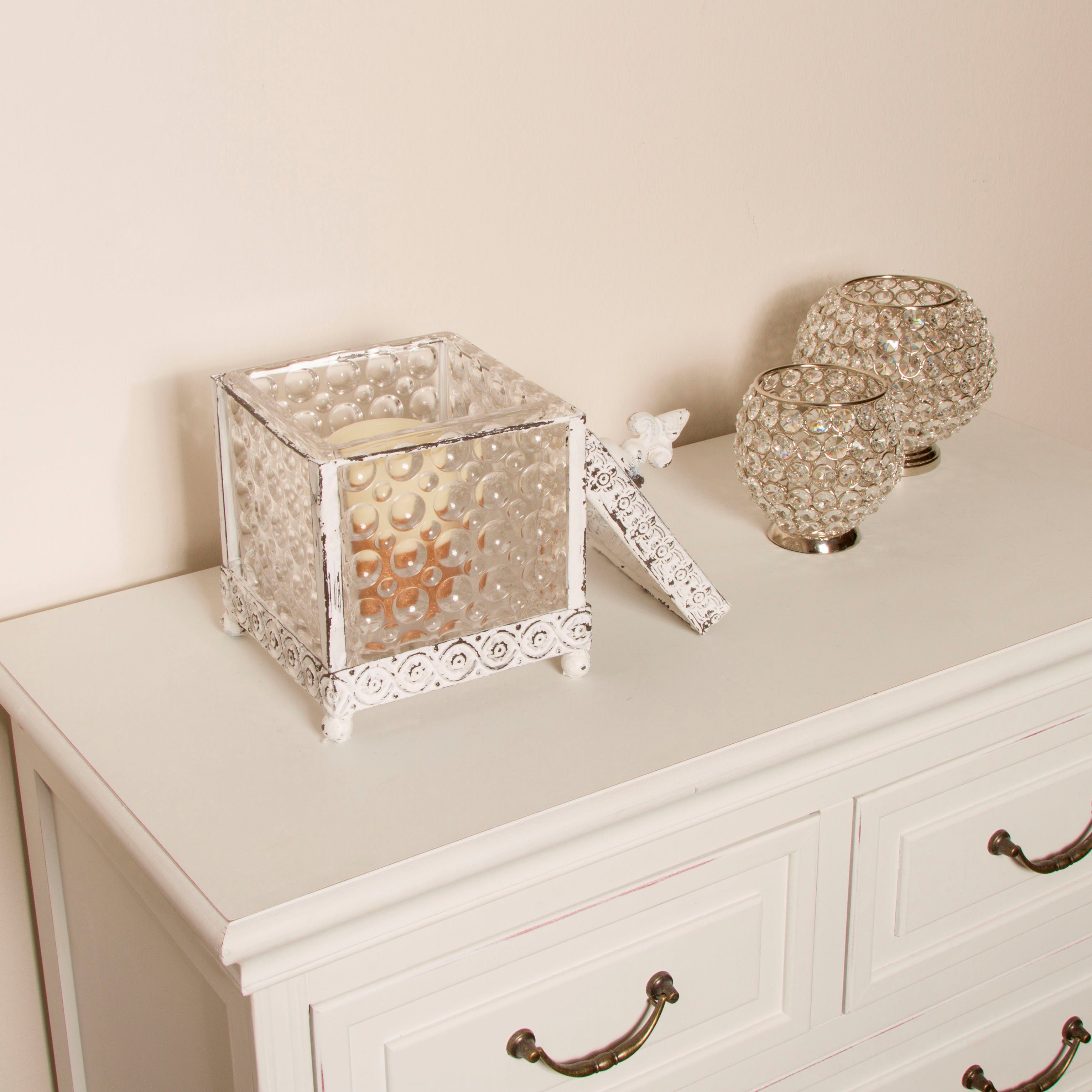 Myflair Möbel & Accessoires Aufbewahrungsbox Leyla, weiß, aus Metall & Glas, mit Deckel
