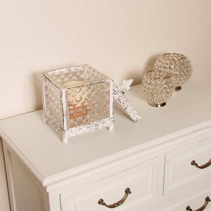 Myflair Möbel & Accessoires Aufbewahrungsbox Leyla weiß aus Metall & Glas mit Deckel