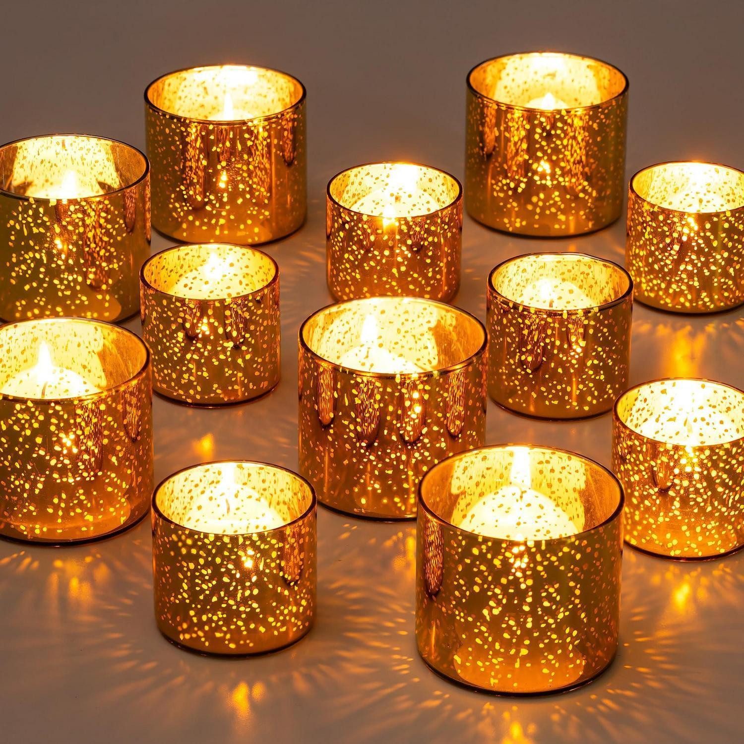 LuxusKollektion Teelichthalter Teelichthalter Glas Klein 12er Gold (12 St)