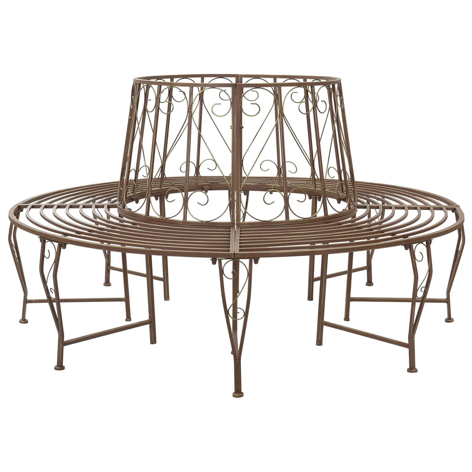 vidaXL Gartenbank Baumbank 8-Sitzanzahl Ø 160 x 89 cm Stahl Antikbraun Rund (1-St)