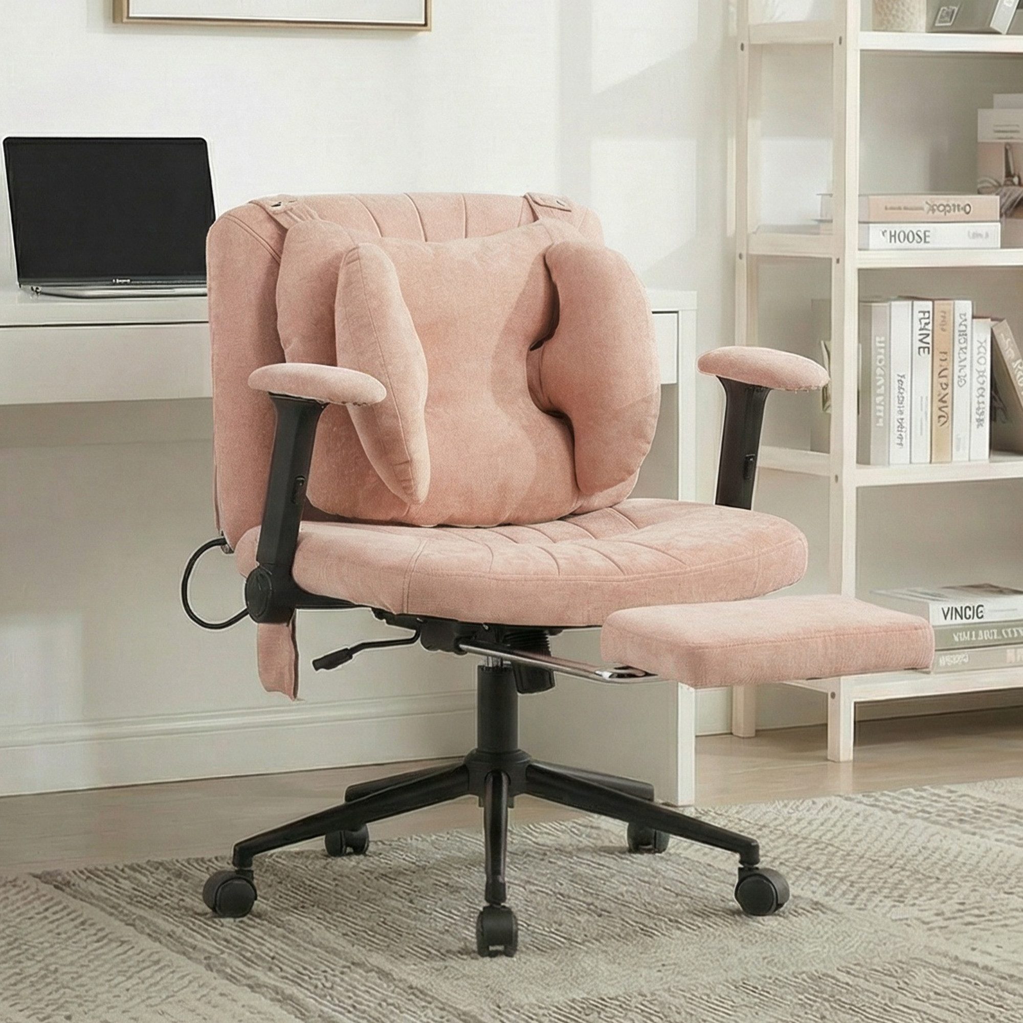 CANMOV Bürostuhl Bequemer Schreibtischstuhl mit Massage Kissen, ergonomischer Bürostuhl, mit Massagekissen, Fußstütze, klappbaren Armlehnen, 360° drehbar