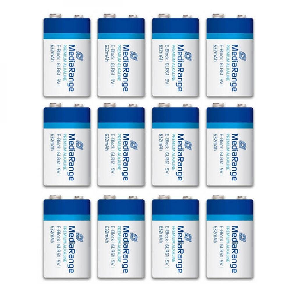 Premium im MediaRange Bigpack Alkaline Mediarange Batterie 6LR61, E-Block, 12er 9V Batterie,