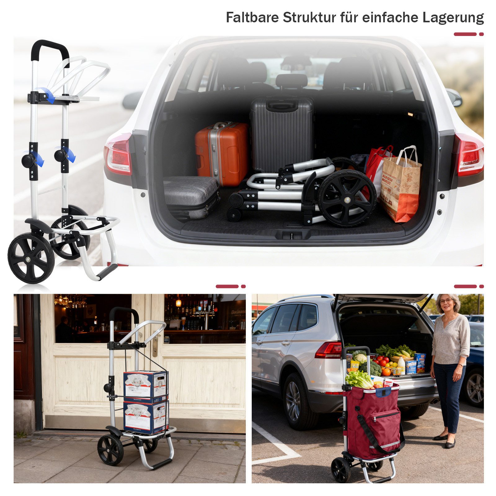 Sekey Einkaufstrolley 3-in-1 mit Kühlfach und Spanngurt, Faltbarer Einkaufswagen 42L & 35kg, 3-in-1 Trolley, Sackkarre & Umhängetasche, Ideal für Einkäufe