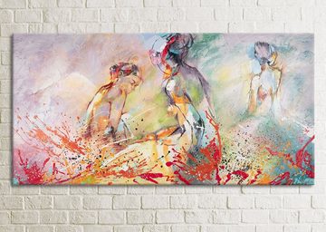 YS-Art Gemälde Heißer Sommer, Menschen, Leinwand Bild Handgemalt Frauen Sonnen Rot Orange Grün