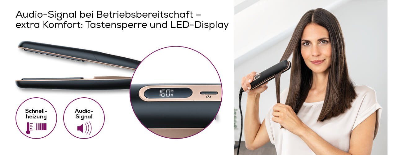 BEURER Glätteisen HS 100 Keramik-beschichtet, Schnellaufheizung 12 sek.