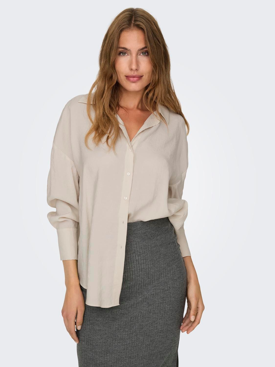 Blusenshirt locker geschnitten Langarm Knopfleiste