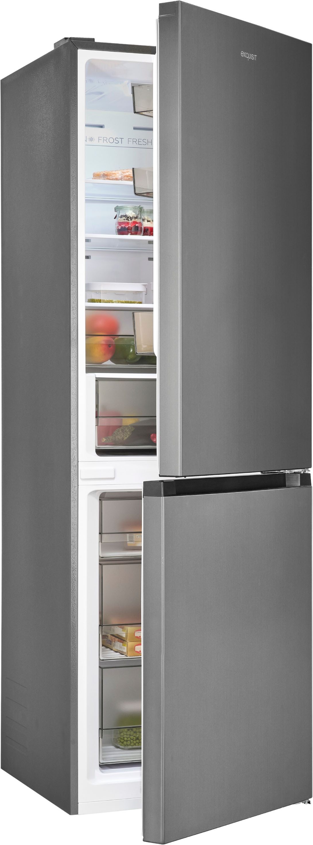 exquisit Kühl-/Gefrierkombination KGC340-115-NF-040C inoxlook, 186 cm hoch, 59,5 cm breit, NBoFrost Technologie für dauerhaft eisfrei ohne Abtauen