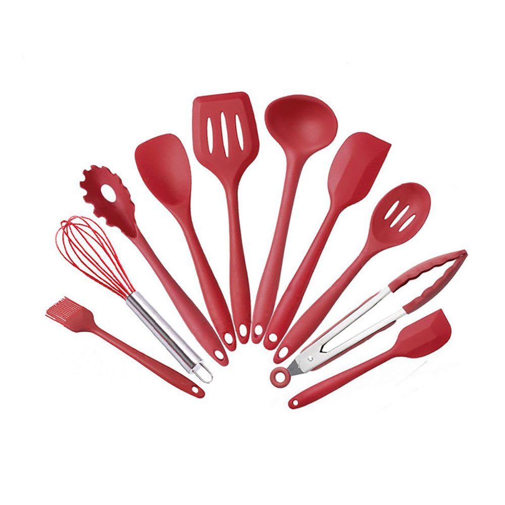 Farbe Küchenhelfer Kochbesteck-Set Anzug mit 10 Silikon CTGtree Design Box Stück Stück 10 Set Rote Kochen ​zum