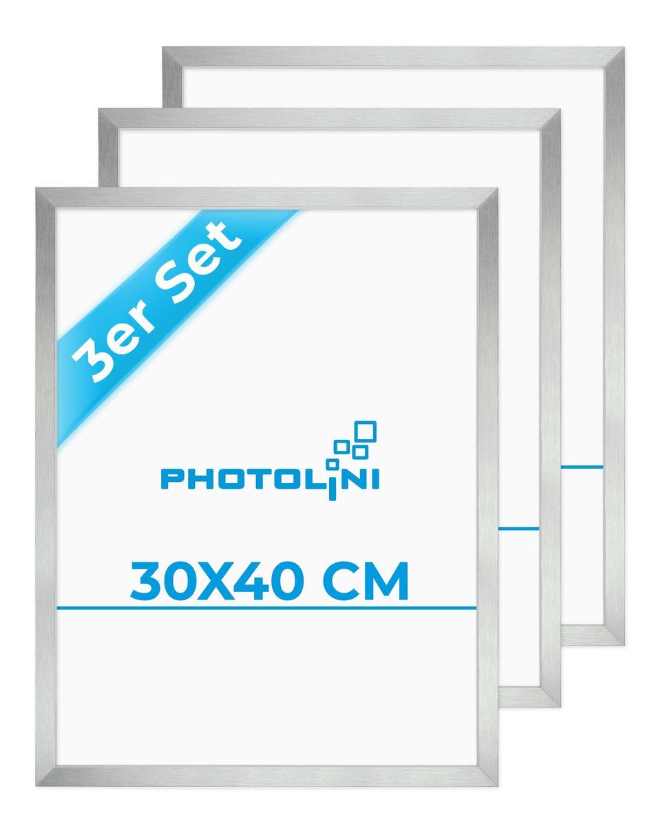 PHOTOLINI Bilderrahmen 3er Set 30x40 cm Poster-Rahmen, zum Aufhängen, (3er Set), MDF Holz, bruchsicheres Acrylglas & Zubehör, für Fotos & Poster