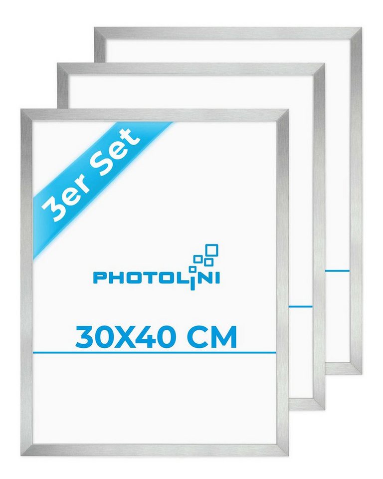 PHOTOLINI Bilderrahmen 3er Set modern mit bruchsicherem Acrylglas, Holz MDF, Fotos & Poster, für 3 Bilder (3er Set), Posterrahmen 30x40 cm zum Aufhängen