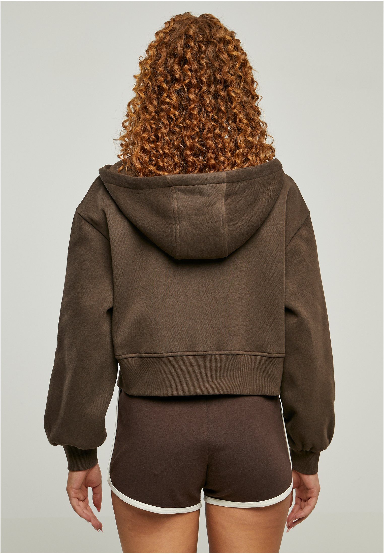 CLASSICS URBAN Damen Short (1-tlg) Sweatjacke Jacket Oversized Zip brown Ladies