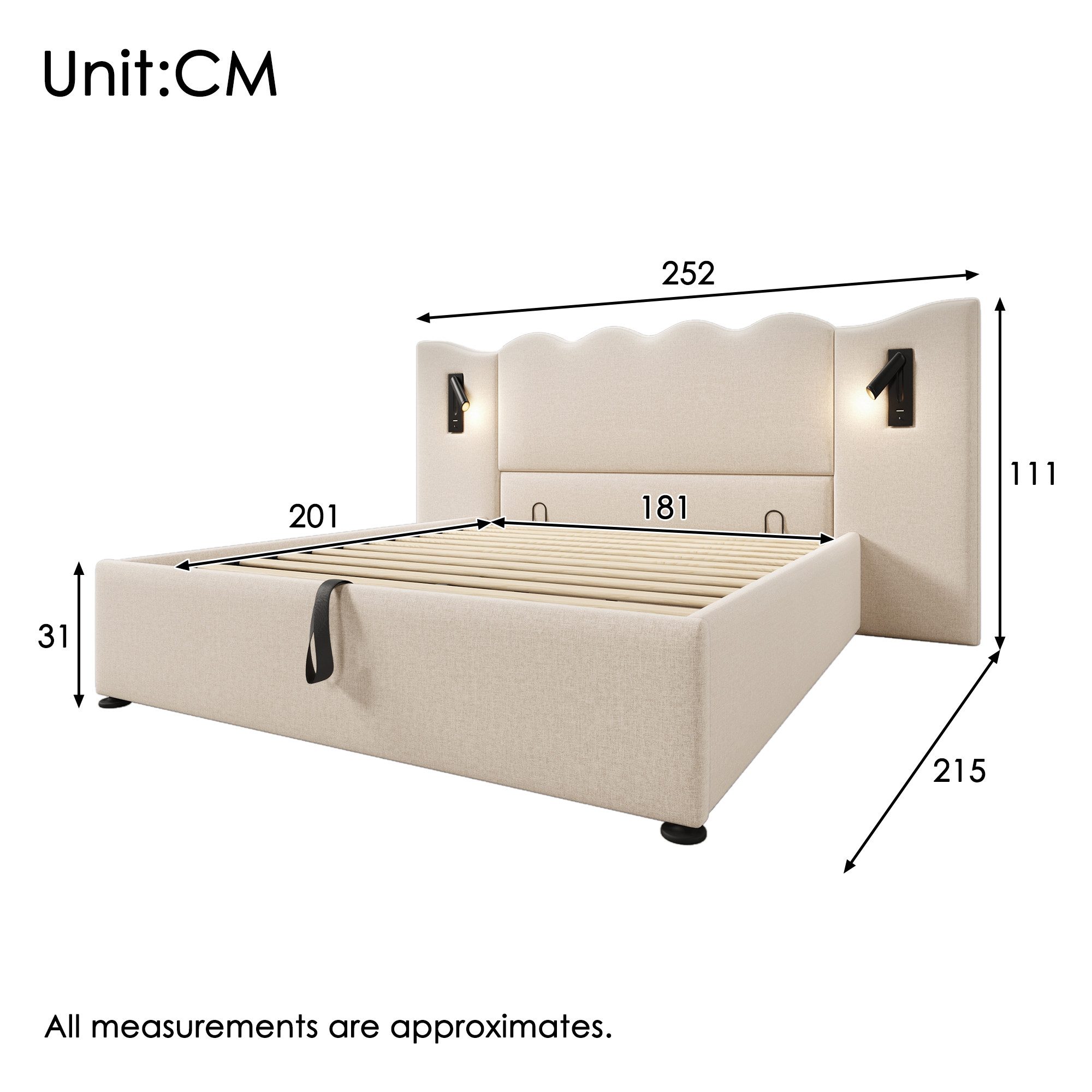 Ulife Polsterbett Hydraulisches Funktionsbett Struraumbett Doppelbett günstig online kaufen