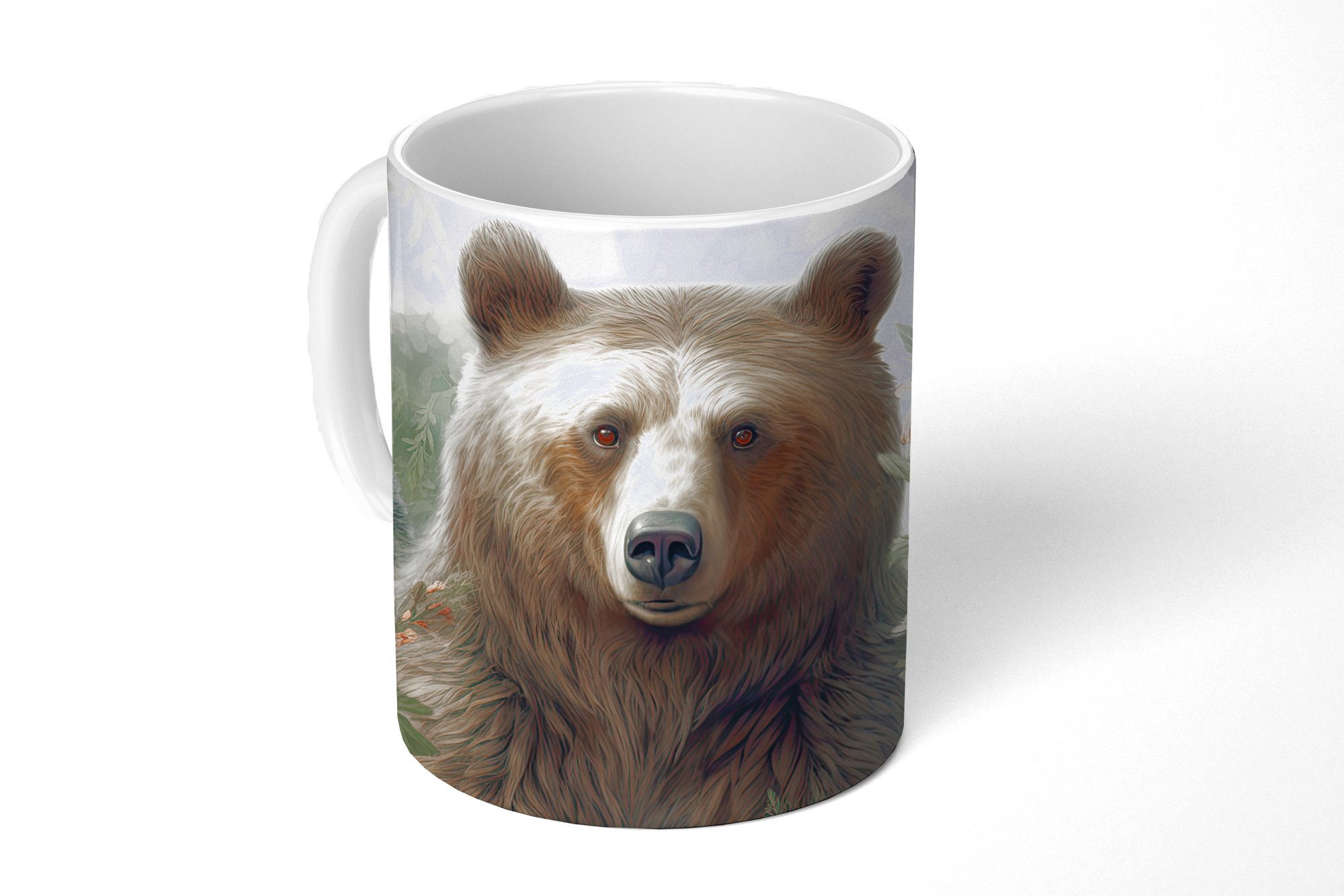 MuchoWow Tasse Braunbär - Wildtiere - Blumen - Pflanzen, Keramik, Kaffeetassen, Teetasse, Becher, Teetasse, Geschenk