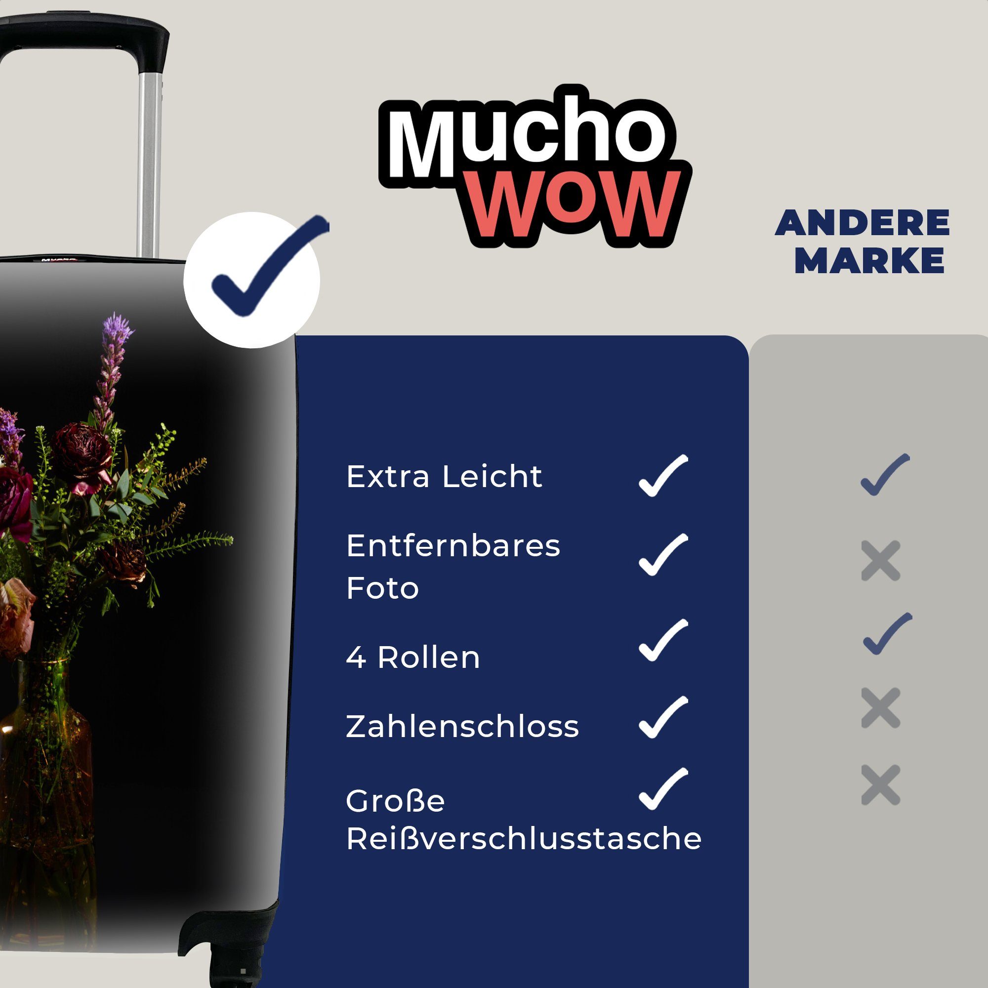 Ferien, Reisetasche Trolley, - 4 mit Stilleben, Reisekoffer MuchoWow rollen, Blumen Handgepäck Handgepäckkoffer für Farben Rollen, -