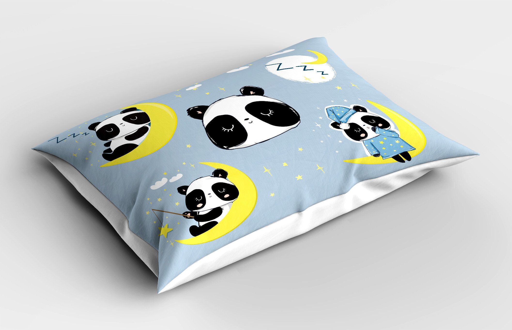 Kissenbezüge Dekorativer Standard Size Gedruckter Kopfkissenbezug, Abakuhaus (1 Stück), Panda Tierschlafen auf Mond