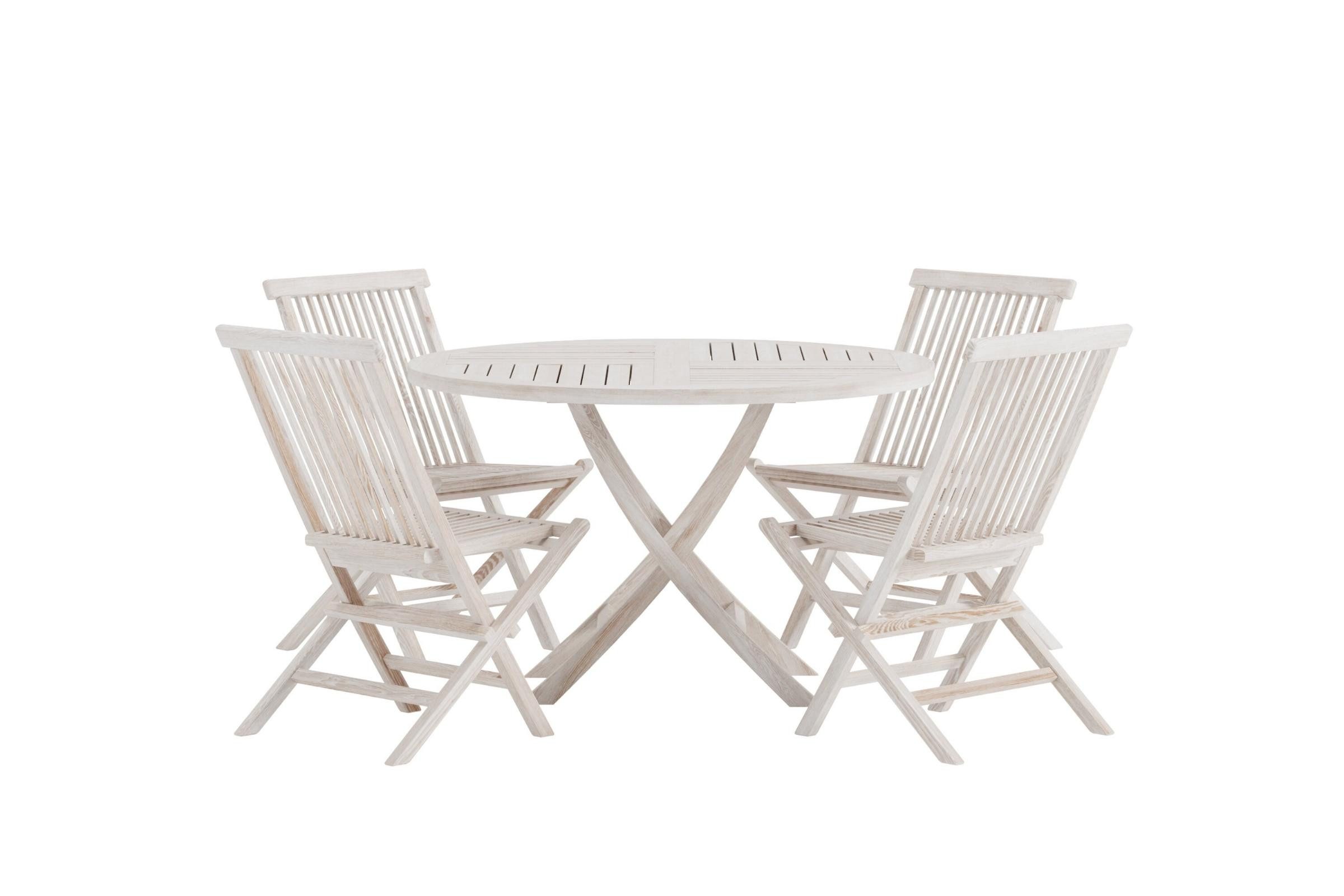 ebuy24 Garten-Essgruppe Kenya Gartenset Tisch Ø120 cm weiß 4 Stühle Whitew, (5-tlg)