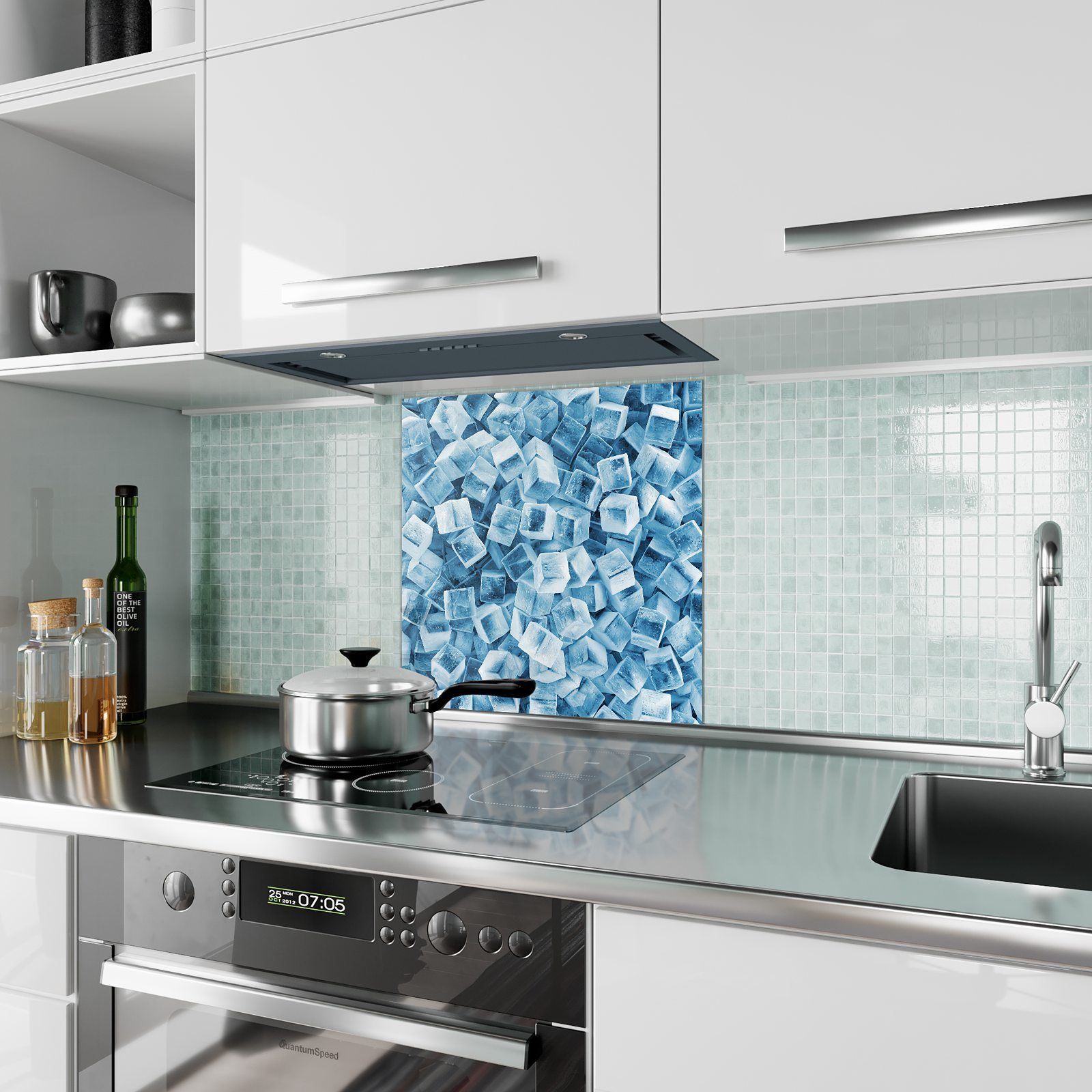 Spritzschutz Küchenrückwand Glas mit Motiv Küchenrückwand Primedeco aus Meer Eiswürfeln