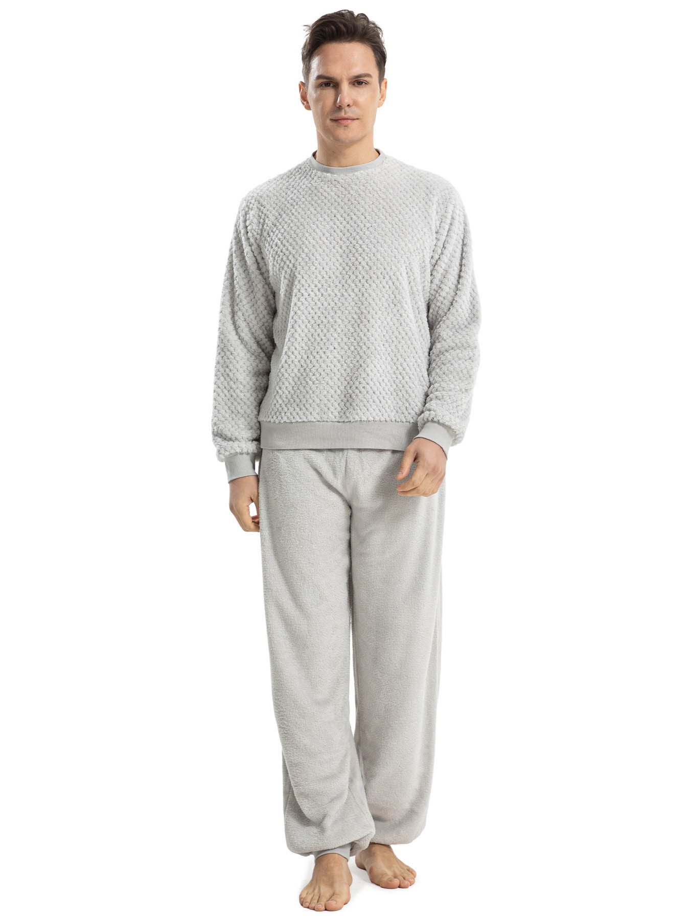 TIESTRA Pyjama Herren Pyjama Set Rundhalsausschnitt lang Schlafanzug Hausan günstig online kaufen