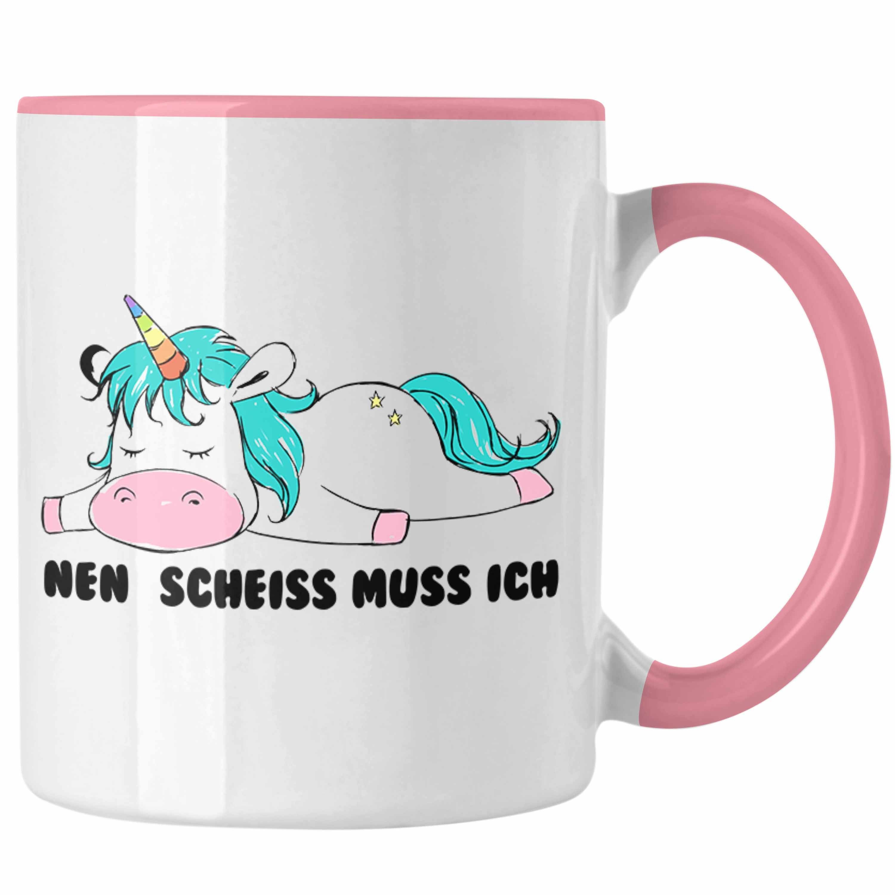 Trendation Tasse Trendation - Lustige Tasse Sarkastischer Spruch - Nen Scheiss Muss Ich - Einhorn Grafik Tassen für Kinder Frauen Freundin Geschenk Arbeitskollegin Rosa